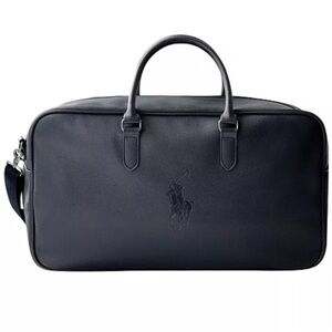 RALPH LAUREN Polo Dark Navy Blue Duffle Faux Leather Weekend Shoulder Bag NEW